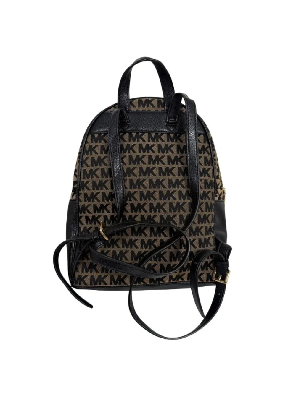 MICHAEL KORS Women's Abbey MK Signature Coated Canvas Backpack Beige Black Gold